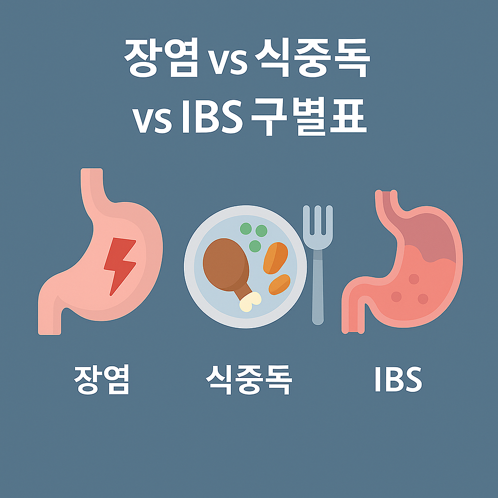 장염 vs 식중독 vs IBS 구별표